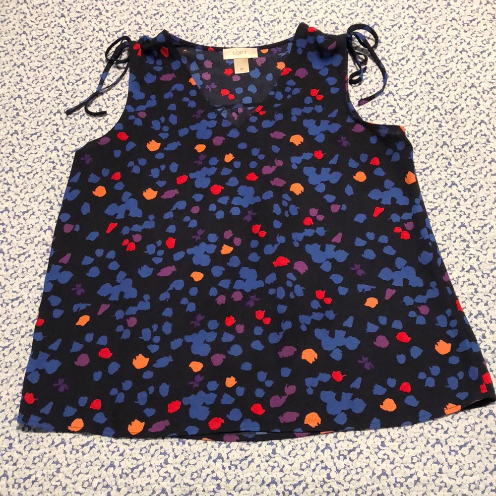 LOFT Blue Patterned Sleeveless Blouse Size: SP